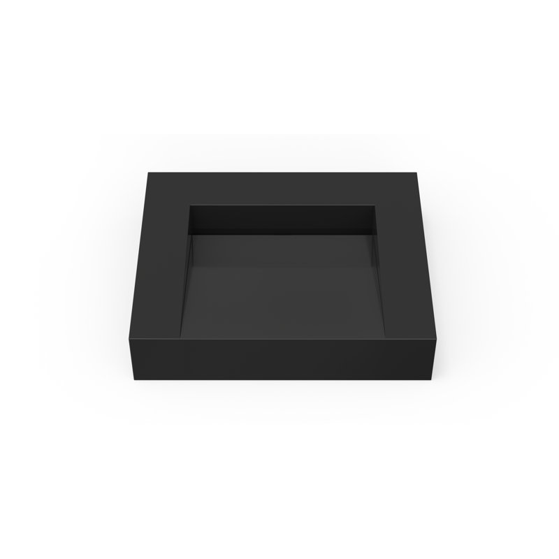 Lavabo de salle de bain mural en résine brillant noir 23,6 po x 19,6 po Badeloft WT-04-E-GBLK