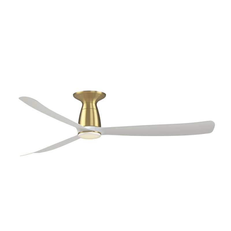Ventilateur de plafond intelligent d'intérieur / extérieur Kute 60 pouces avec ensemble de lumières CCT Select - laiton satiné brossé avec pales blanc mat