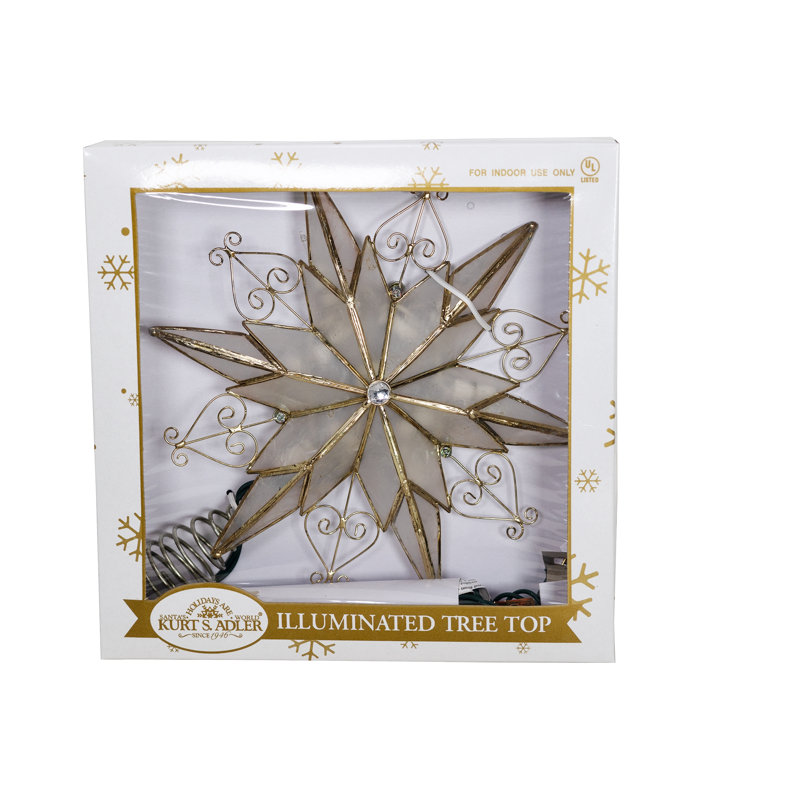 Gold and White Capiz Star Christmas Tree Topper with Scroll Design