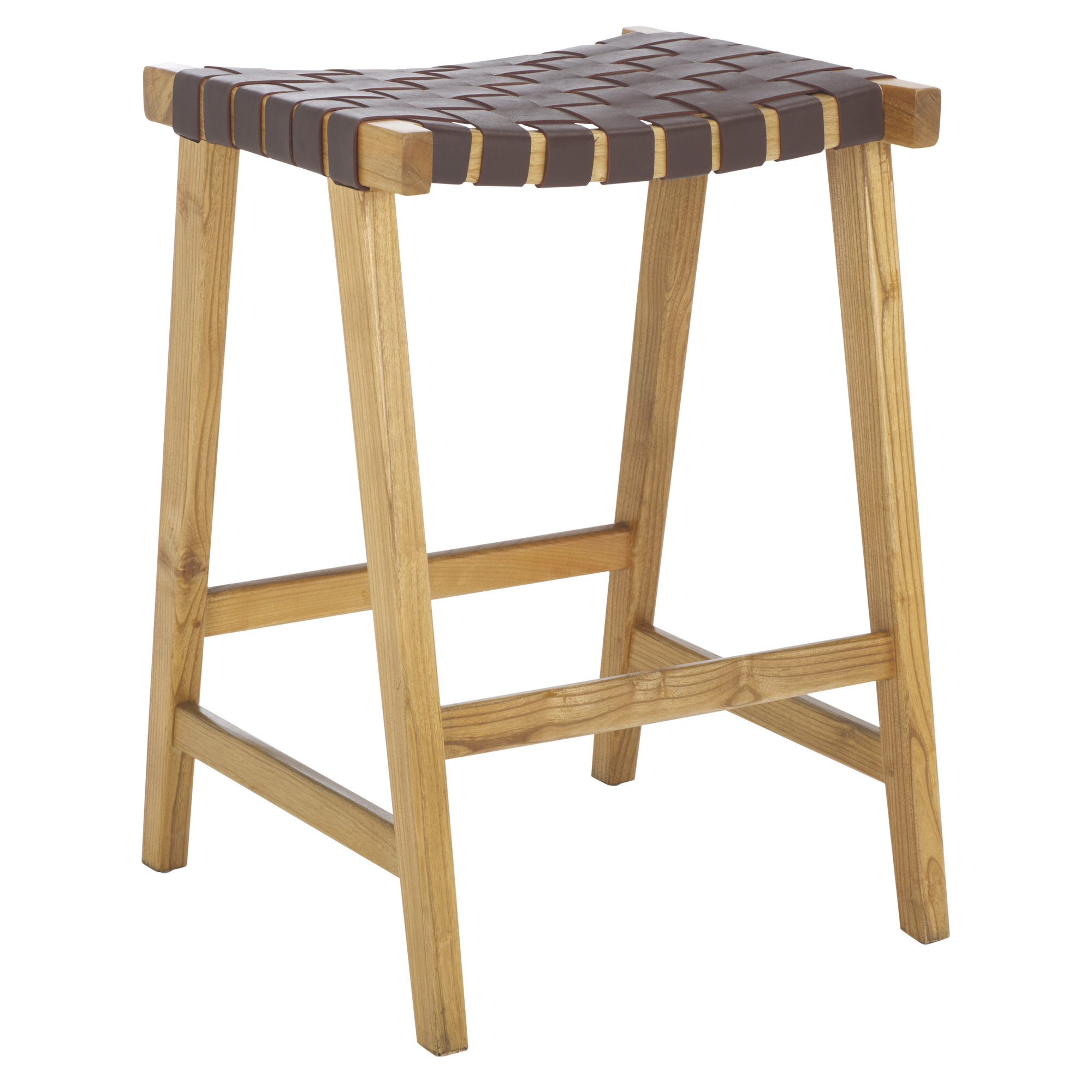 Alston Backless Leather Bar & Counter Stool, Counter Stool (26.77” Seat Height), Cognac, Natural