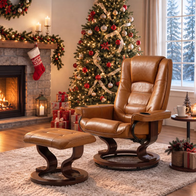 Leather Heated Massage Recliner Chair with Ottoman