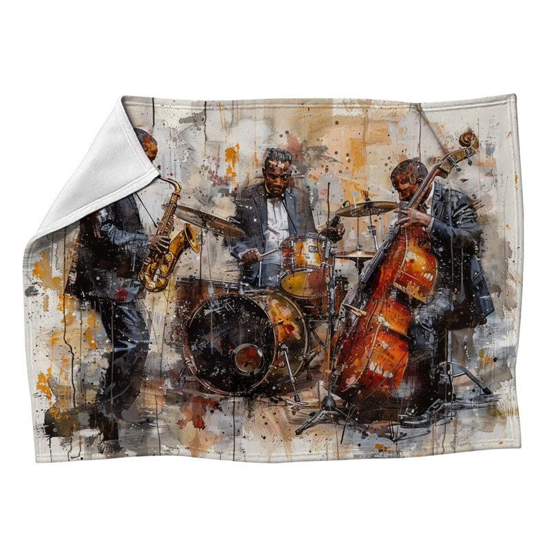 Jazz Band Music Machine Printed Throw Blanket, 50" W x 60" L