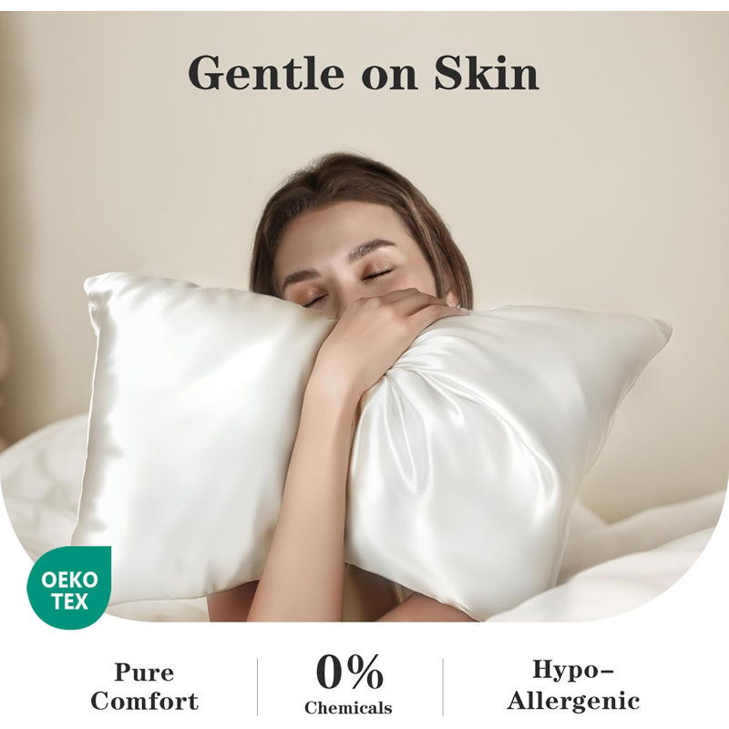 Luxurious White Silk Standard/Queen Pillowcase with Zipper Closure
