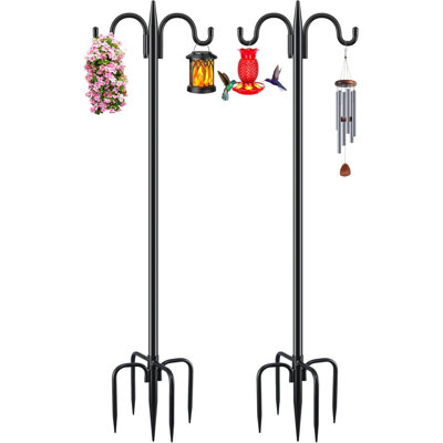 Double Shepherds Hook For Outdoor, 2 Pack 92 Inch Heavy Duty Bird Feeder Pole 3/4 Inch Thick Garden Hooks For Hanging Hummingbird Feeder, Plant Baskets, Solar Light Lanterns