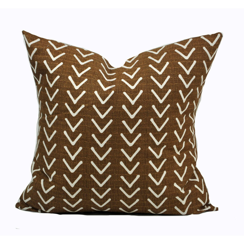 Housse de coussin carré 100% coton chocolat brun boho, H 19,5 po x l 19,5 po, Brun caramel / blanc