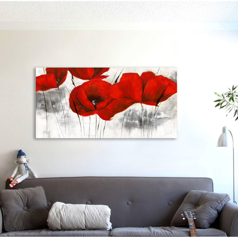 « pavot dâ ́hiver iv », reproduction de peinture à l’acrylique sur toile tendue, H 30 po x l 60 po x P 1,5 po