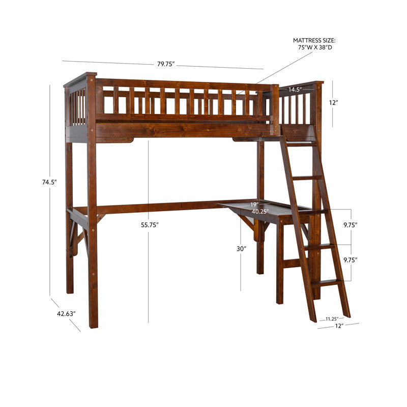 Porter Twin Study Loft Bed, Brown