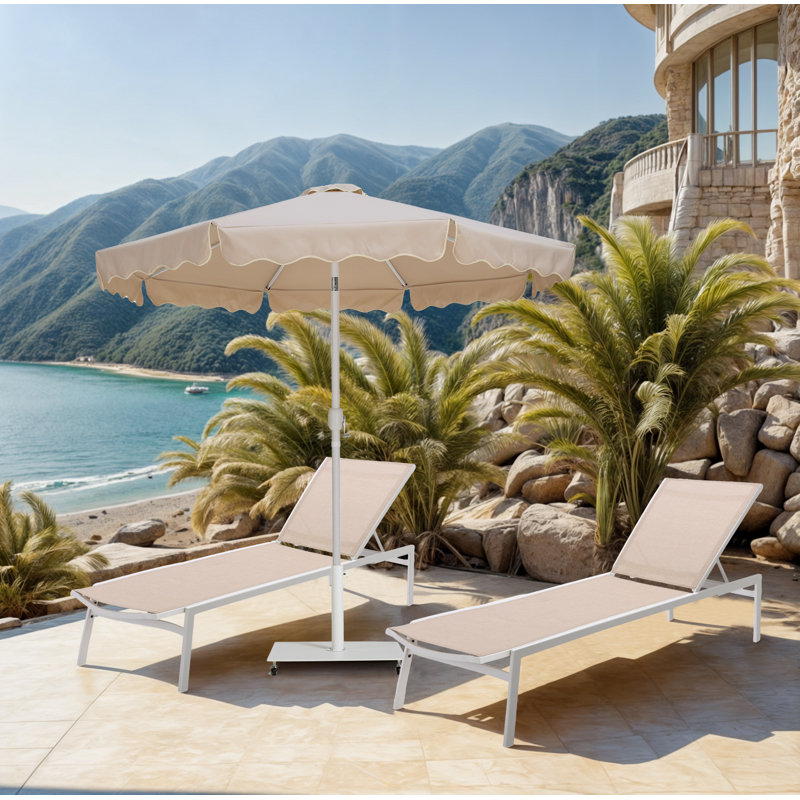 Parasols de patio en tissu avec passepoil Amalfi, Blanc, Beige
