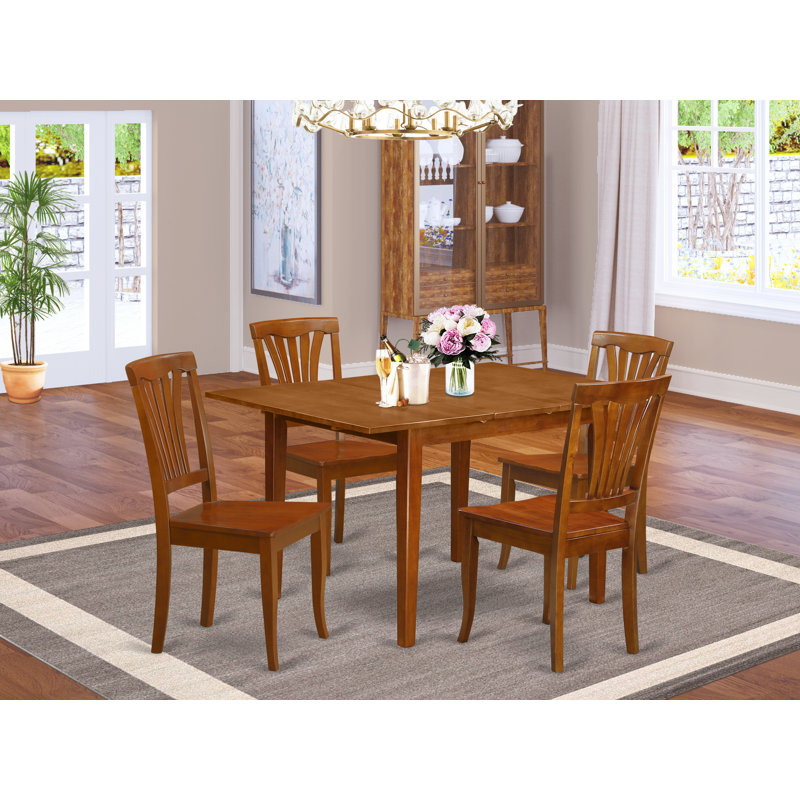 Ensemble de 5 pièces pour 4 pièces comprenant une table de salle à manger rectangulaire avec rallonge papillon et 4 chaises, brun selle