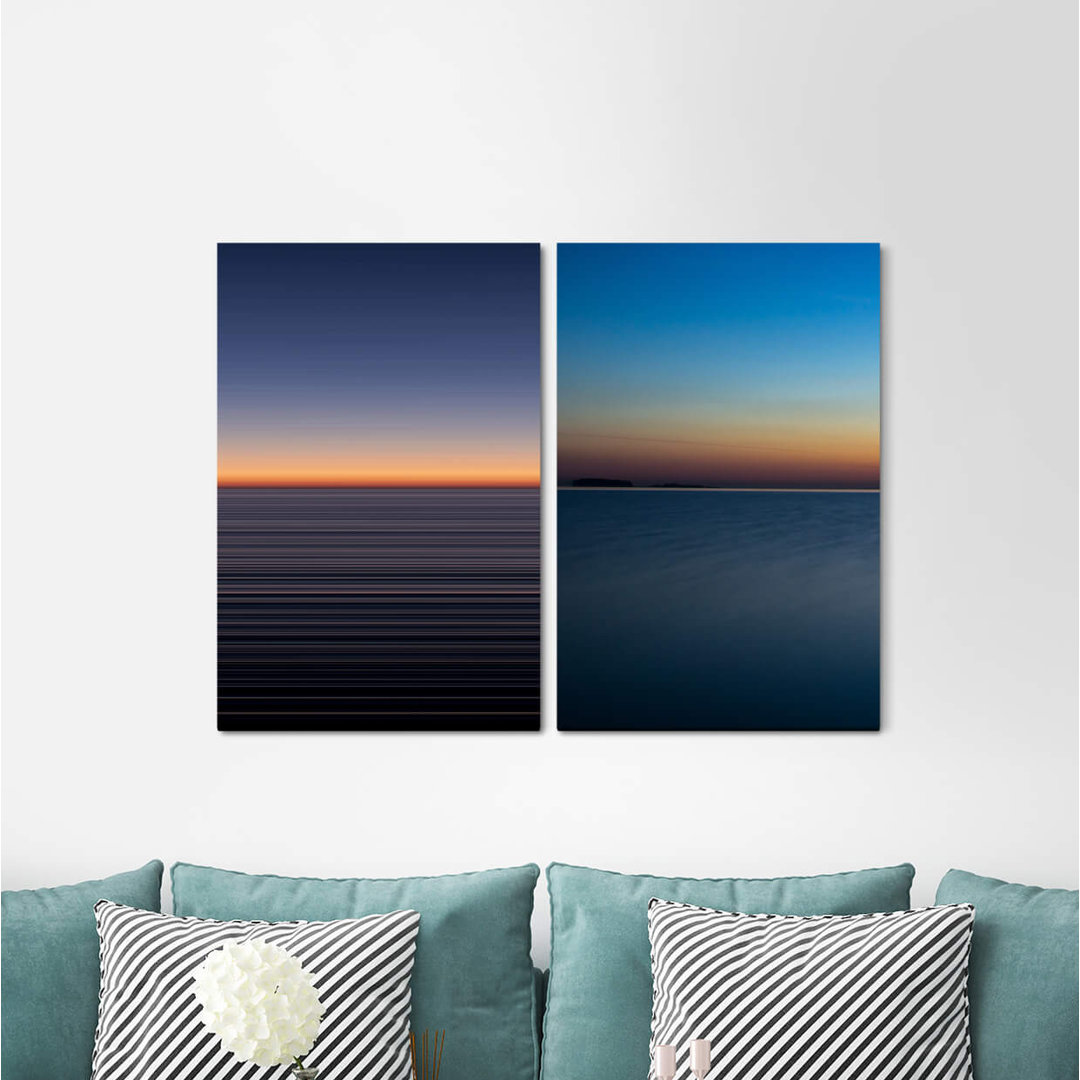 2-tlg. Leinwandbilder-Set - Fotografie „Horizon Sea Harmony Sky Minimal Sunset Night”