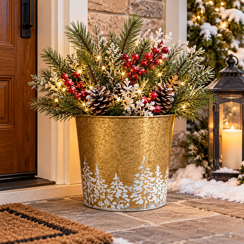 Monango Galvanized Metal Planter, 10.5"H x 12"W x 12"D, Gold