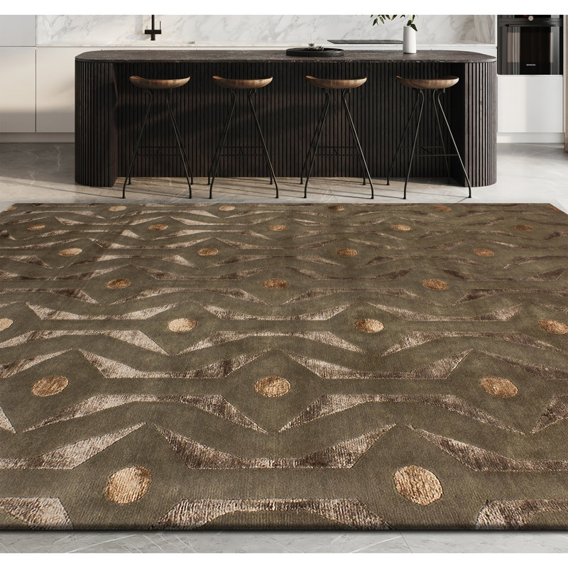 Geometric Area Rug in Brown/Ivory/Gray, Rectangle 9' x 12'