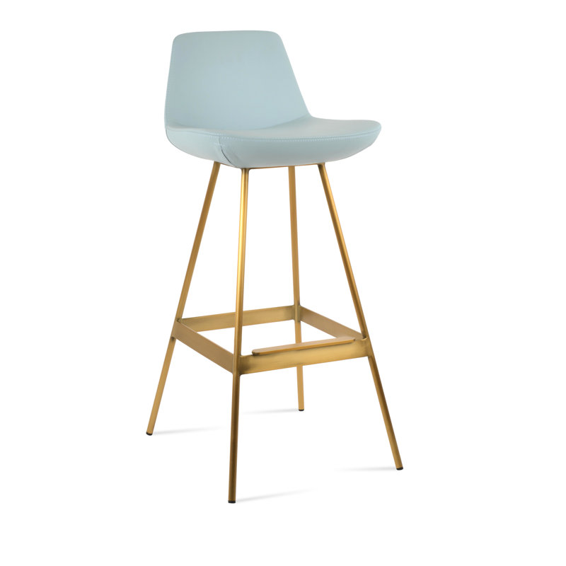 Tabouret Pera Balat, Laiton, Similicuir PPM bleu ciel, Tabouret de comptoir (siège d'une hauteur de 24 p