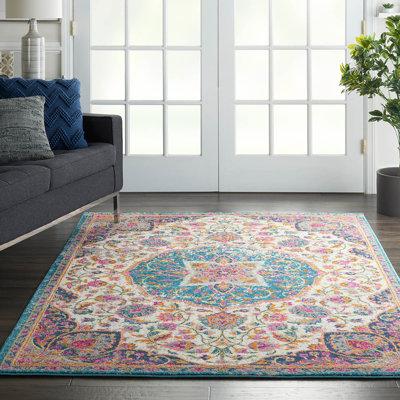 Multi Floral Thick Modern Easy To Clean Luxurious Traditional Rug For Bedroom, Living Room, Dining Room