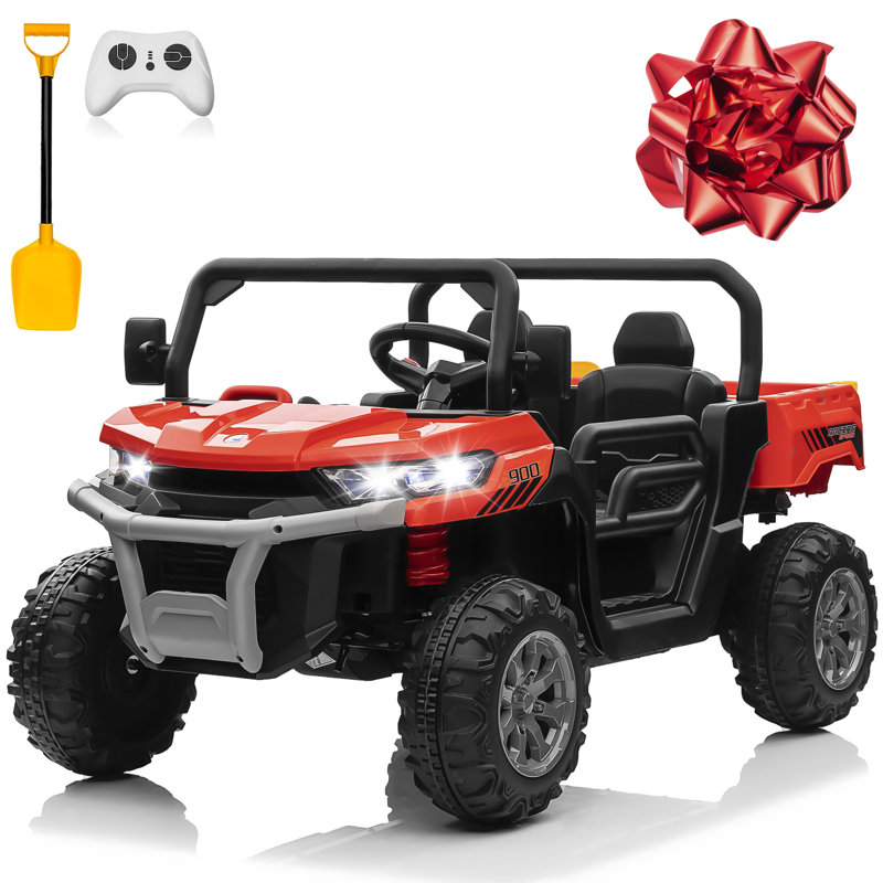 Camion à benne basculante rouge pour enfants avec télécommande, 2 places, Bluetooth, lumières DEL et 4 moteurs, Rouge