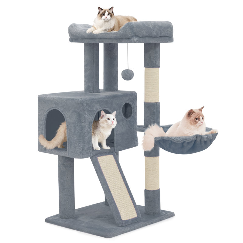 Light Gray Multi-Level Cat Tree with Sisal Scratching Posts