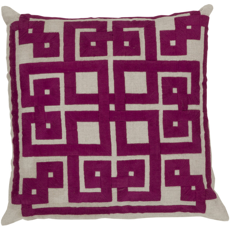 Oatmeal and Quince Yellow Embroidered Linen Square Throw Pillow
