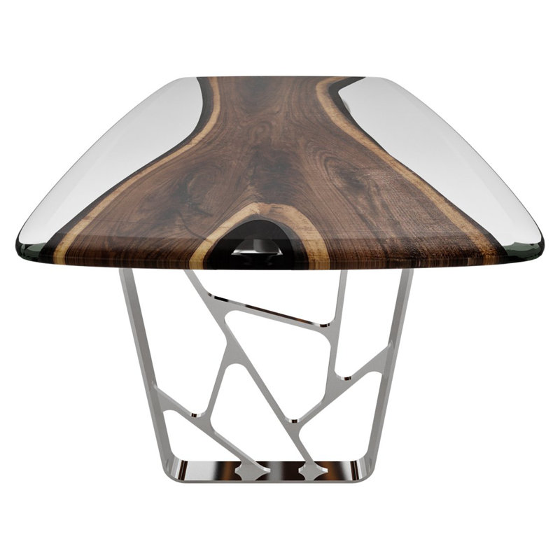 Ombrone Walnut Metal Base Dining Table, 42" W x 72" L 