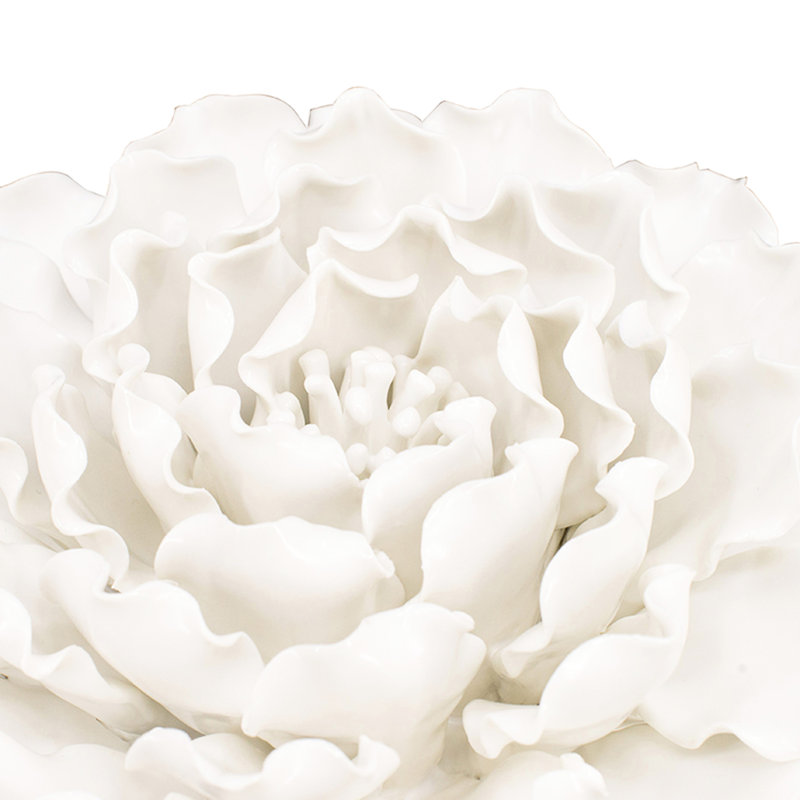 Décoration murale fleur en céramique crème faite à la main, H 7,3 po x l 7,3 po x P 2,8 po
