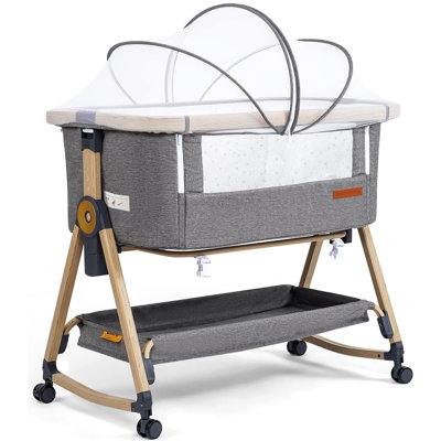  Baby Bassinet & Bedside Sleeper, 3 in 1 Rocking Bassinet with Mattress & Sheet, Adjustable Height, Removable Breathable Cover, Easy Folding Infant Crib (Grey)