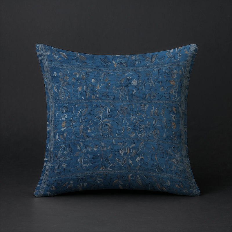 Coussin décoratif intérieur / extérieur gris Modern Modern, Carré 16 po, Gris / abstrait bleu foncé