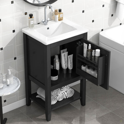 20" Bathroom Vanity With Sink, Bathroom Cabinet With Soft Closing Door, Storage Rack And Open Shelf