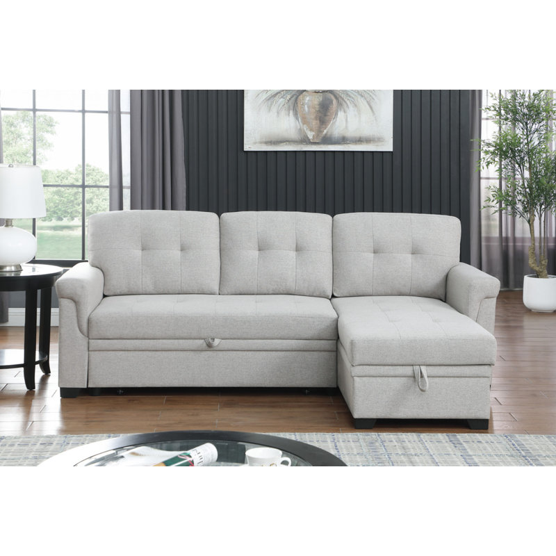Canapé-lit modulaire réversible en lin gris clair l 84 po Lucca, Light Grey Linen
