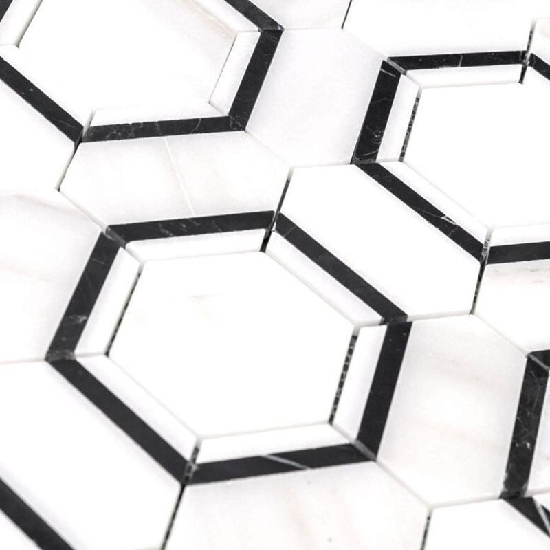 Pelta Orb 13" x 11" Hexagon Marble Mosaic Wall and Floor Tile, Blanco