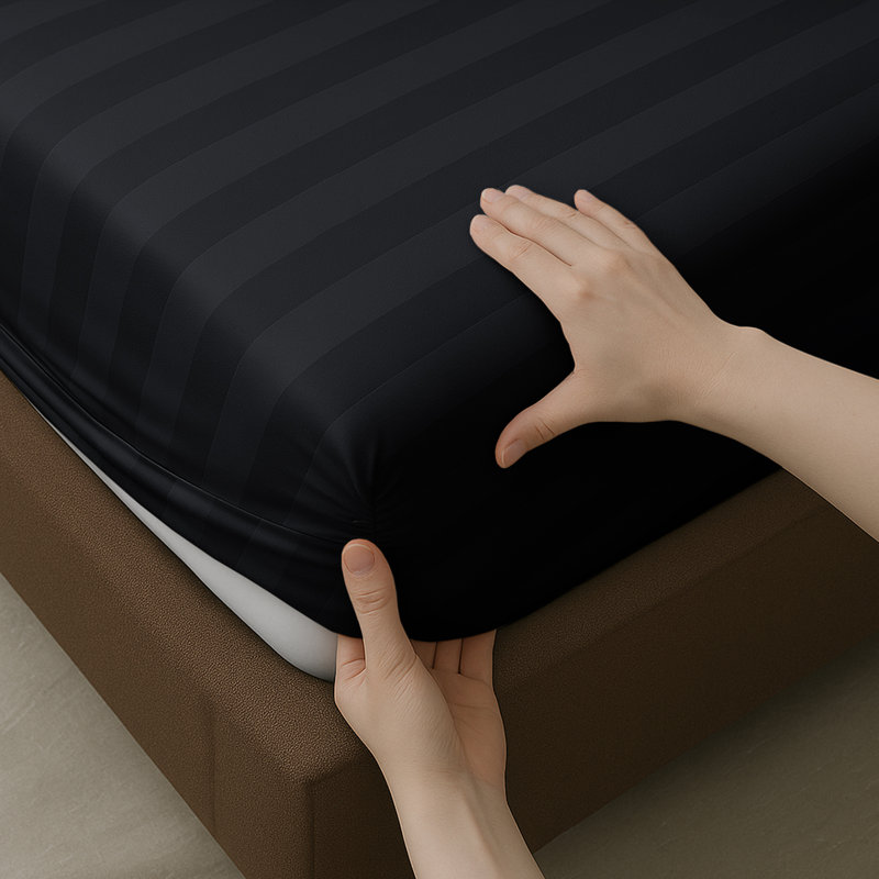 Microfiber Stripe Fitted Sheet – Soft, Durable, and Wrinkle-Free, Single (3'), Black
