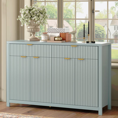 Modern Wave-Pattern Sideboard Cabinet With 2 Drawers And 4 Doors, 3-Level Adjustable Shelves, Aluminum Arc Handles, Scandinavian Style Suitable For Entryway, Living Room, Foyer