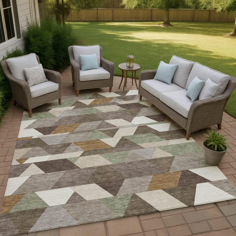 Machine Washable Indoor/Outdoor Chantille ACN2526 Geometric Rug, Chocolate, Rectangle 5' x 7'6"