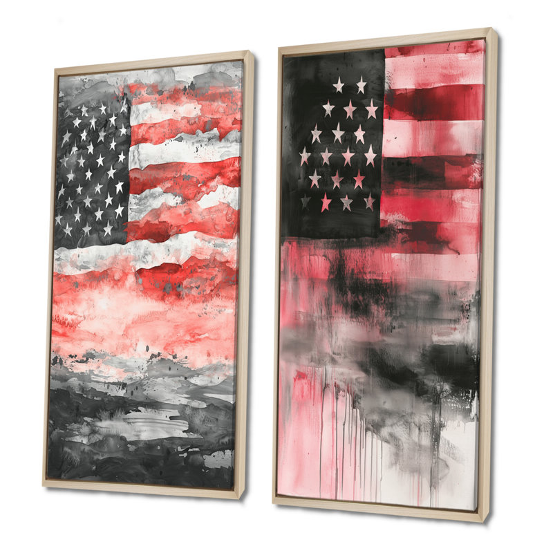 «Patriot Us Flag Memories I», art mural 2 panneaux, H 40 po x l 41 po, Cadre crème crème