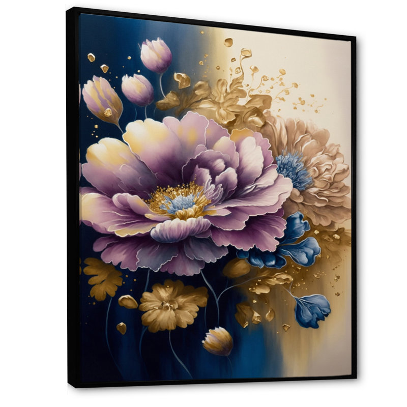 Fleurs mauves et bleues à l'aquarelle III - Impression sur toile, H 20 po x l 12 po x P 1 po, Toile avec cadre flottant noir