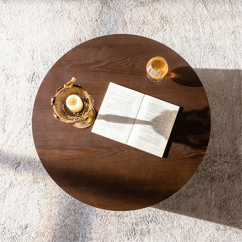 Handcrafted Round Lift Coffee Table, Solid Structure, Hidden Storage Inside, 27.66-inch Depth, For Relaxing At Home Table With And Relief Pattern, Tabletop, Storage, Width, Dining