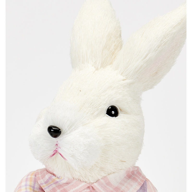 14" Easter White Sisal Standing Dressed Bunny, Set Of 2