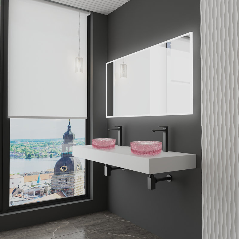 Lavabos vasques rondes en cristal avec base blanche 60 "Stadium, Rose