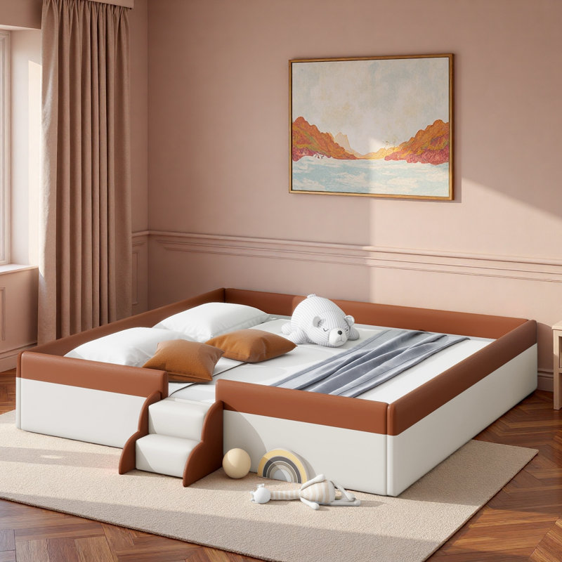 Upholstered Daybed Frame With Fence And Stairs, King