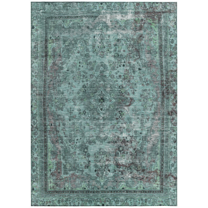 Tapis intérieur / extérieur 3 pi x 5 pi bleu et turquoise lavable Medallion