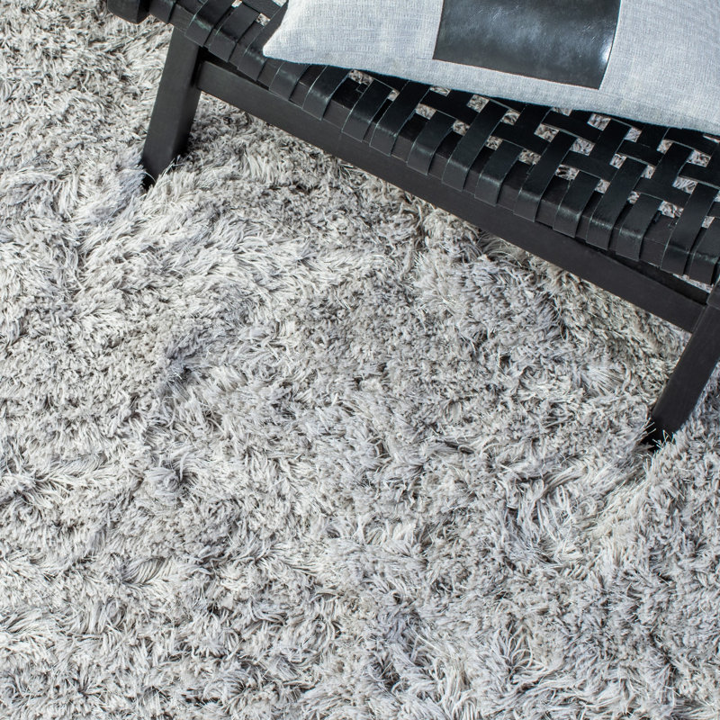 Tapis de couleur unie à poils longs performance touffeté à la main Ingris Ocean, Rectangle 3 pi x 5 pi