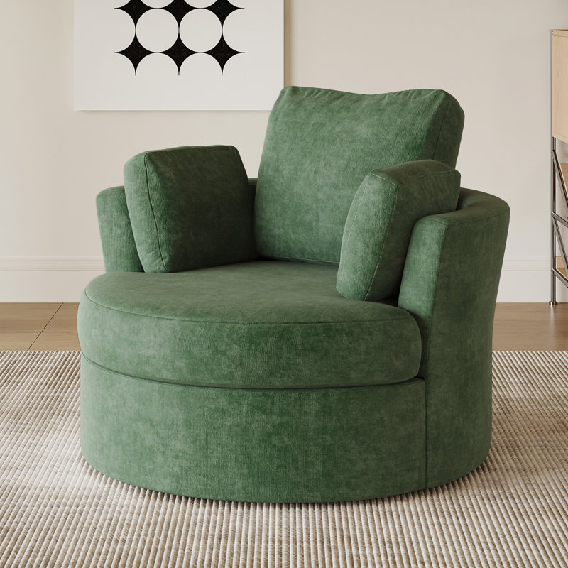 Berey Swivel Barrel Chair, Green Polyester
