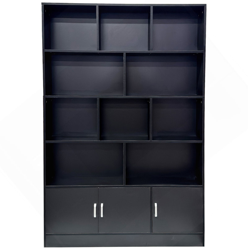Bibliothèque de 70,87 po de hauteur avec 10 cubes et 3 portes, bibliothèque à 4 niveaux, bibliothèque ouverte avec armoire, rangement à cubes moderne pour le salon et le bureau