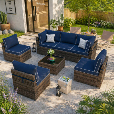 14 Pack Outdoor Cushion Slipcovers for 7‑Piece 6‑Seater Wicker Rattan Sectional Sofa, Seat & Back Cushion Covers with Zipper, Replacement Patio Couch Cushion Covers Only, Navy Blue