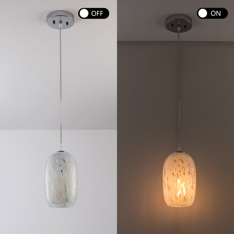 1 - Light 5" W Modern Nickel Jar Pendant with Hand-Blown Art Glass for Dining Room or Kitchen Island, Blue
