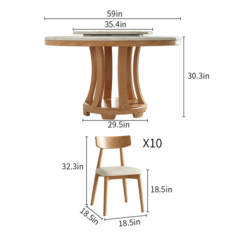 Ensembles de table de salle à manger en marbre artificiel Simple, H 30,3 po x L 59 po x l 59 po, 11 pièces: table, 10 chaises