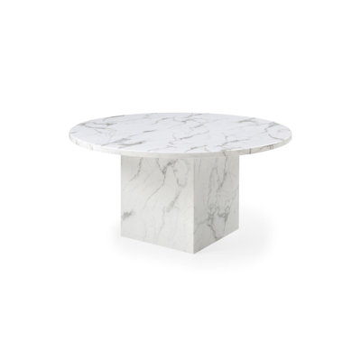 60" Gray and White Marble Pedestal Base Round Top Dining Table