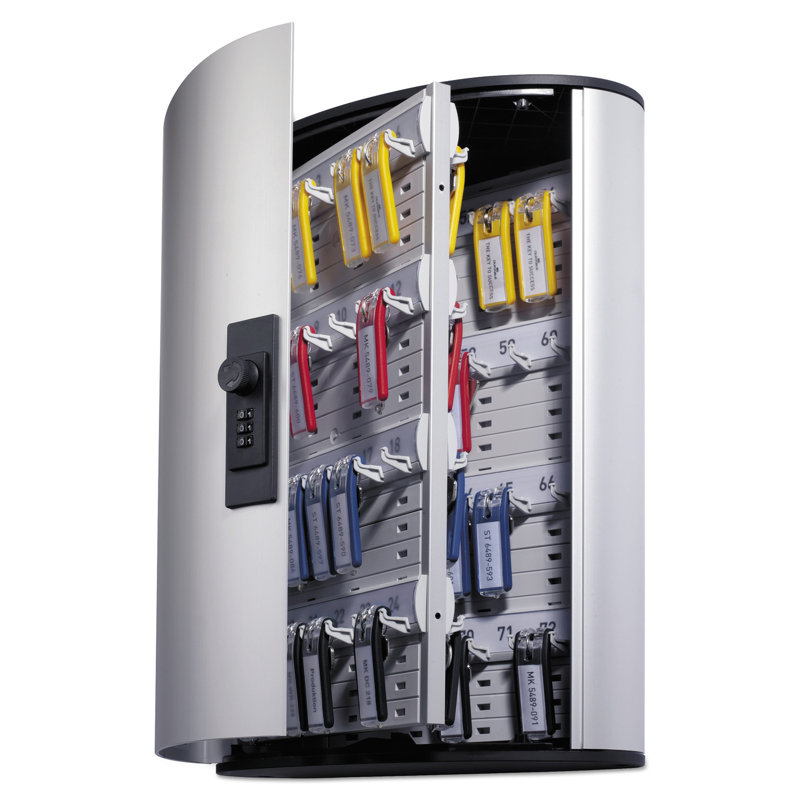 Armoire à clé verrouillable, 72-clé, aluminium brossé, 11 7/8 x 4 3/4 x 15 3/4