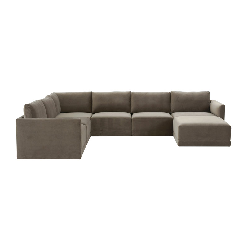 Grand canapé modulaire 7 pièces Deirdre Taupe, Velours taupe