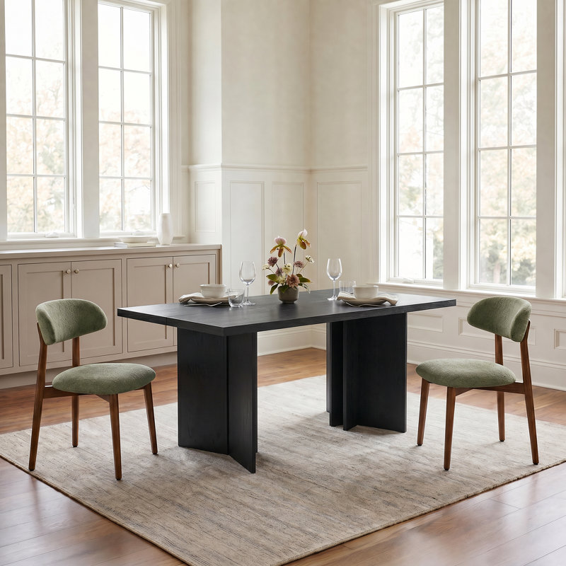 Table de salle à manger Amiliana, Ensemble de trois pièces : table, deux chaises, Noir / Beige