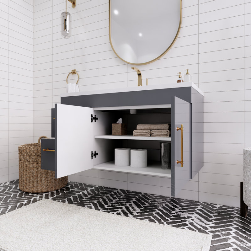 Ensemble de meuble-lavabo simple mural 42 po Spring, Gris brillant