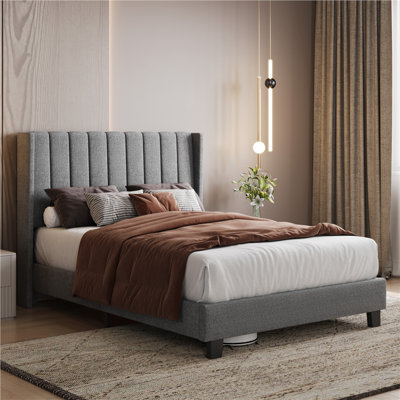 Upholstered Bed Frame with Channel Tufted Headboard